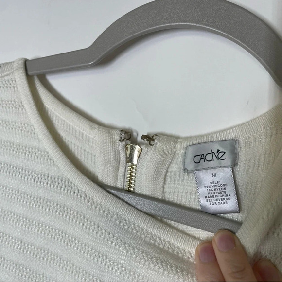 Cache Ivory Knit Crochet Sleeve Dress Size Medium - Picture 4 of 8